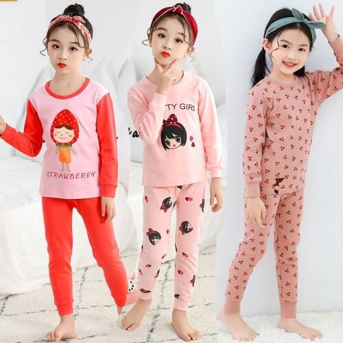 100% Cotton For Girls Boys 2 pieces Set Pyjamas Kids Autumn T-shirt Pant Cartoon Pajamas Sets Sleepwears For 2 4 6 8 10 Years