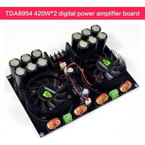 420W*2 Digital Power Amplifier Board AC 20-26V TDA8954 Class D High Power Amplifier DIY Audiophile with Cooling Fan 20-20KHz