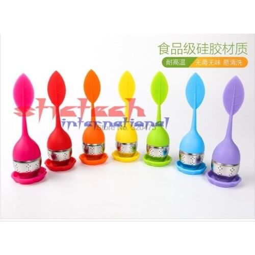 By dhl 100pcs Tea Infuser tools Leaf Silicone with Food Grade make tea bag filter 6 colors Stainless Steel Tea Strainers