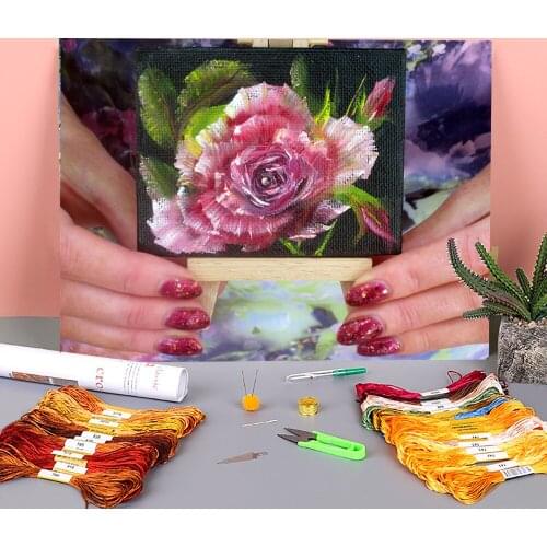 Natural Scenery Tiny Rose Printed Fabric 11CT Cross Stitch Complete Kit Embroidery DMC Threads Hobby Painting Promotions