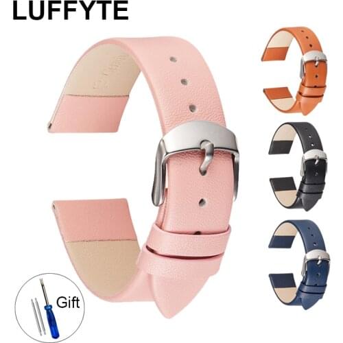 Cowhide Watch Band Genuine Leather 18mm 20mm 22mm Thin Smooth Watch Strap Belt for DW Watch Galaxy Watch Active 2 Strap Gear S3
