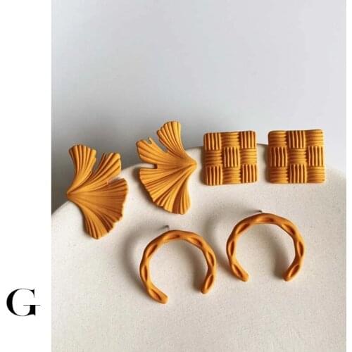 GHIDBK Korean Geometric Earrings For Women Girls Personality Orange Yellow Knit Textured Earrings Vintage Statement Jewelry