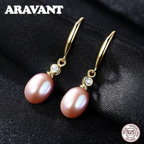 Natural Freshwater Pearl Drop Earrings For Women 925 Sterling Silver Earring Fashion Pearl Jewelry 3 Colors