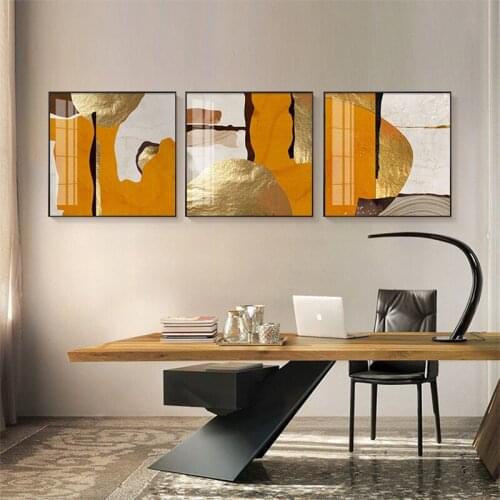 Modern Abstract Marble Print Paintings Orange Gold Geometry Poster Nordic Wall Art Pictures Canvas Living Room Office Home Decor