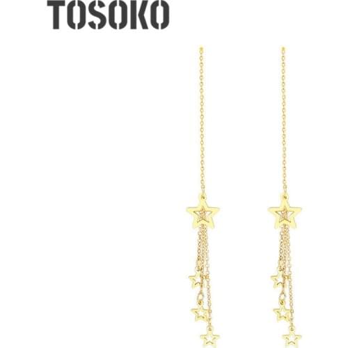 TOSOKO Stainless Steel Jewelry Five Star Earrings Womens Fashion Tassel Long Earrings BSF341