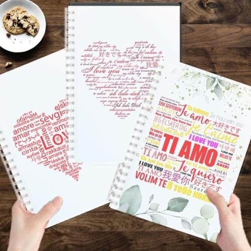 I Love You Different Languages Heart Written - Spiral Notebook Note Book Diary For Bride Wedding Gift Bridegroom Valentines Day