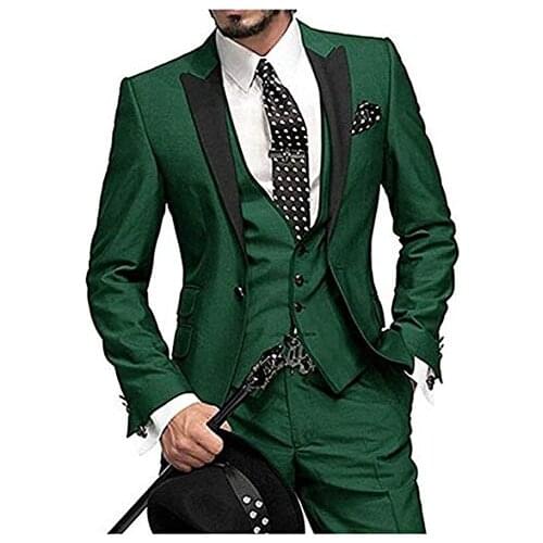 Green Costume Homme Tuxedos Groom Wedding Men Suits Tuxedo Terno Masculino De Pour Hommes Blazer 3 Pieces (Jacket+Pants+Vest)