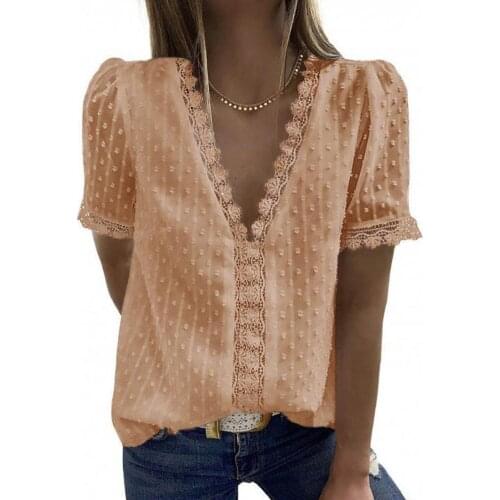 Women lace tops Short Sleeve Blouse Skin-friendly breathable Easy to Wear Colorful All-matched Lace Tops for Home 2021 Summer