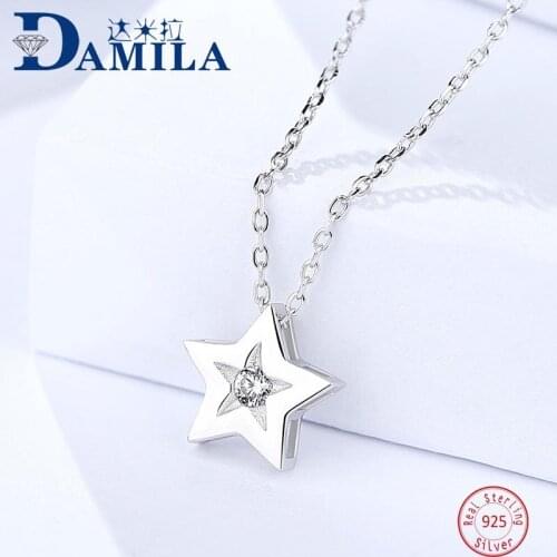 100% real 925 Sterling Silver pendant necklace For Women Fashion star silver 925 jewelry necklaces choker female girls gift