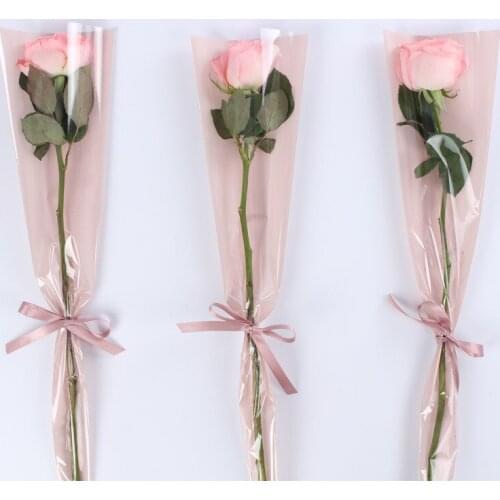20pcs Bags 45cm Mini Florist Flower Packaging Transparent Flower Wrapping Paper Single Rose Bag Floral Bag