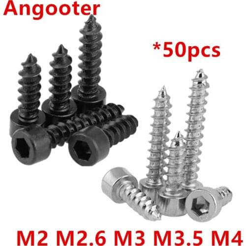 50PC M2 M2.6 M3 M3.5 M4 Corbon Steel Hexagon Socket Cap Head Self Tapping screw,Furniture / Audio sharp tail screw