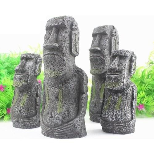 Aquarium Accessories Decoration Reptile Decoration Easter Island Stone Statue Resin Landscaping Crafts Aquarium Box Ornament