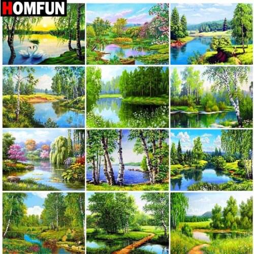 HOMFUN Full Square/Round Drill 5D DIY Diamond Painting "Tree creek landscape" Embroidery Cross Stitch 5D Home Decor Gift