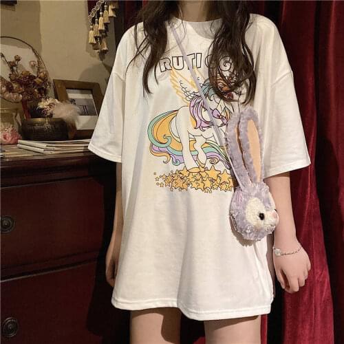 Anime Japanese Women T-shirt Summer Female Casual Harajuku Tops Plus Size Hip Hop Loose Women Clothing Ulzzang Kawaii Sweet Tees