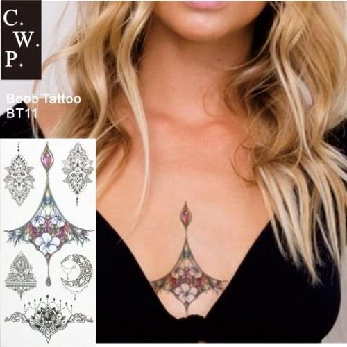 BT11 1 PIECE BT02 1 PIECE Triangle Henna Style Flower Chest Temporary Tattoo Body Art