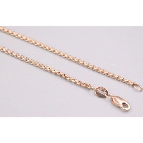 Genuine Real 18K Rose Gold 1.8mm Round Box Link Chain Necklace For Woman 17.7inch