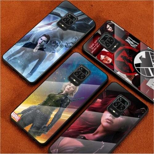 Tempered Glass Cover Marvel Avengers Black Widow For Xiaomi Redmi Note 10 10S 9T 9S 9 8T 8 7 Pro Max Shockproof Phone Case