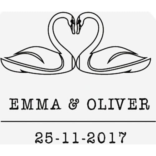 DouxArt 100 Pieces Custom Personalized, Wedding Stickers - in love Swan, 40mm Wedding Party Communion Box Labels Seals P019