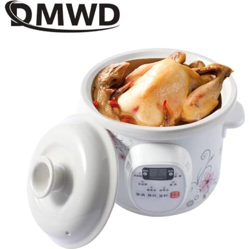 DMWD Electric cooker Slow cookers Water Stewing Soup Porridge Pot Ceramic Whiteware Liner timing eggs steamer cooking machine