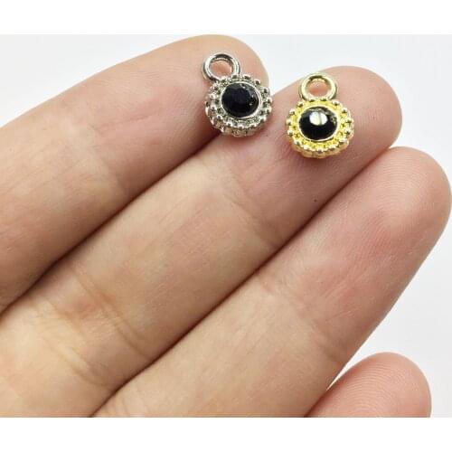 Eruifa 10pcs 8mm Blk Rhinestone gold/Silver plated Zinc alloy Charms Pendant Jewelry DIY Necklace Bracelet Earrings 2 colors