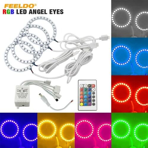 FEELDO 4X 80mm Car RGB 5050 LED Headlight Angel Eyes Halo Ring Light Kit Wireless Remote Control For Lada VAZ 2114 #FD-1161
