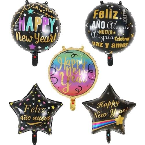 18inch Round New Year Foil Balloons Air ball Decor Helium Spanish Black Star Balloon Party Decorations Kid And Adult globos