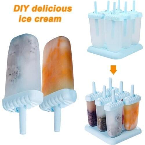 Silicone Mold Ice Cream Mold 6 Hole Popsicle Mould Ice Cube Tray Reusable DIY Homemade Ice Cream Maker Tools Kitchen Accessories