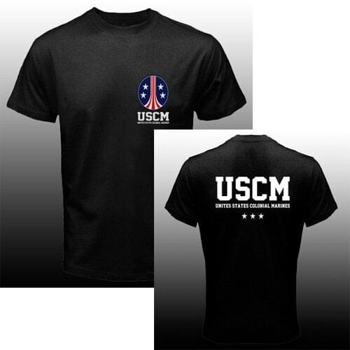 United States Colonial Marines USCM T shirt men two sides amry gift casual tee shirt USA size