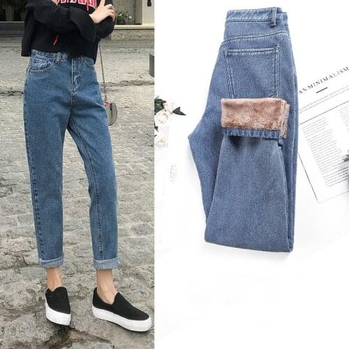 HAOOHU Warm Jeans For Women Denim Female Winter Jeans Winter Thick Fleece Pants Jean Ladies Trousers Velvet Plus size Warm Pants