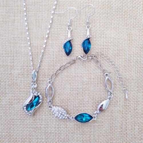 QiLeSen Fine jewelry 925 sterling silver suitable for ladies wedding angel elf hole blue necklace earrings bracelet set yw047
