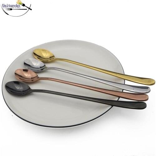 1-Piece Round Long Handle Scoop Shiny Stainless Steel Ice Cream Coffee Scoop Gold|Black|Silver|Rose Drink Juice Scoop Teaspoon