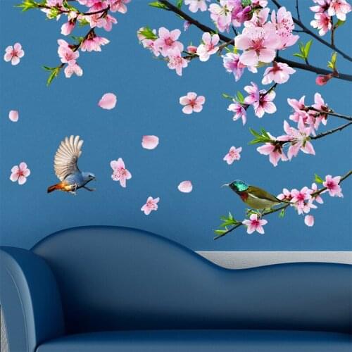 Peach Blossom Wall Stickers Home Office Decor Living Room Wall Art Mural Teen Girl Room Decoration Bedroom Decals for Furniture