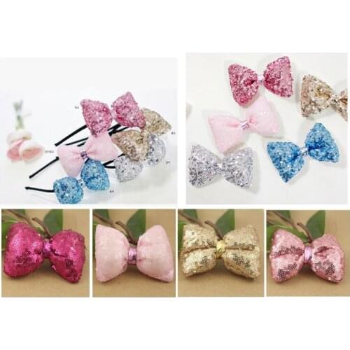 2015 New Embroideried sequin bows without clip Girls' hair accessories boutique bows hair ornaments 20pcs/lot Free Shipping
