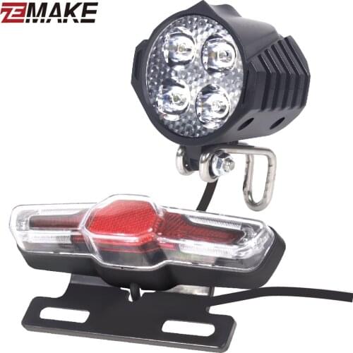 Ebike Headlight and Tail Light Sets Electric Bike Bicycle 24/36/48V/60V Front Rear Warning Lights LED Night Spotlight Headlamp