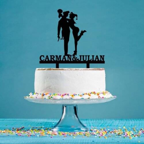 Personalized Wedding Cake Topper Custom Couple Names Harley Joker Silhouettes Cake Topper For Wedding Decoration Topper YC088