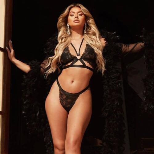 Transparent Llace Sexy Underwear Erotic Lingerie Set Full Lace See-through Lingerie Backless Hollow out Lingerie Nightwear