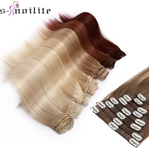S-noilite 50g-80g 10"-24" Non-Remy 18 Clips 8Pcs Full Head Real Hair Ombre Brown Highlight Clip In Straight Human Hair Extension