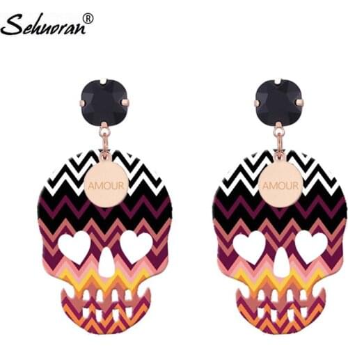 Sehuoran Resin Skull Head Drop Earrings For Woman Pendients Oorbellen Boho Fashion Jewelry