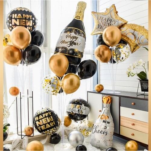 Happy New Year 2021 Balloons New Year Eve Party Decorations Black Gold Wine Bottle Foil Balloon Christmas home decor Air Globos