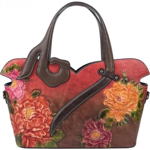 2021 Floral Genuine Leather Luxury Handbags Women Bags Designer Cowhide Tote Bag Elegant Shopping Shoulder Bags Bolsa Feminina