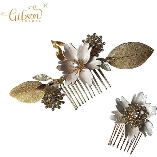 Wedding Bridal Hairpiece Copper Flower Rhinestone Hair Comb Pins Photography Props Engagement Bridesmaid Hair Accessories
