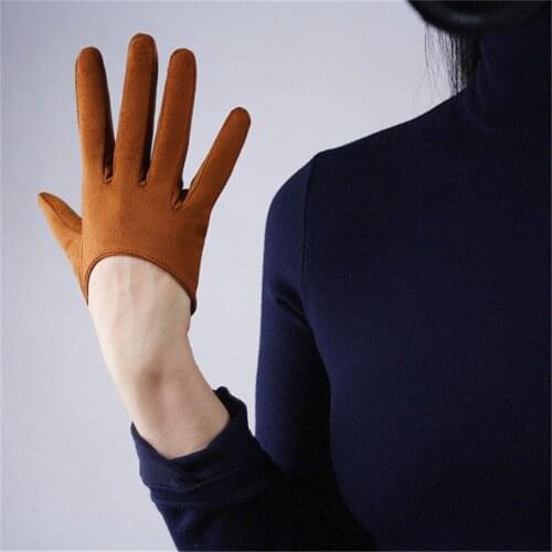 Suede Ultra Short Gloves 13cm Caramel Brown Camel Matte Sanded Fluffy Leather Simulation Leather Female JPZ13
