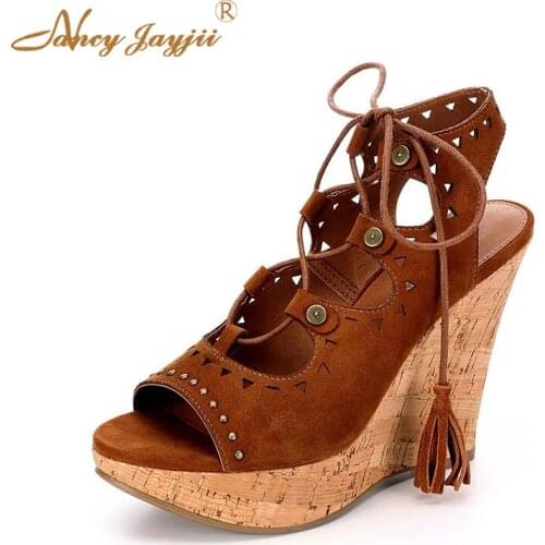 Wedges&Platform Women Shoes Ladies Flock Pumps Solid Cross-Tied Platform Super High Heels Elegant Fashion Nancyjayjii 2019