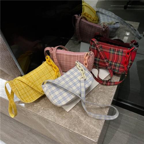 Womens Small Shoulder Bag Acrylic Chain Plaid Ladies Underarm Bags Female Girls Armpit Bag Clutch Purse Handbags Bolso Mujer