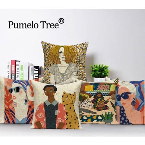 Portrait Cushion Cover Leopard Home Pillows Case Linen Cushions Covers Autumn and Winter Sofa Bed Pillow Cases 45*45Cm Almofadas
