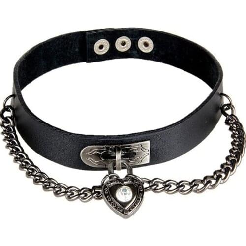 Heart Chains Choker Necklace Women Jewelry Punk Heart Dangle Pendant PU Leather Neck Collar Anime Hip Hop Ins Fashion Jewelry