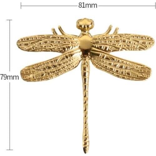 2Pcs Brass Dragonfly Furniture Decoration Handles Nordic Ins Gold Drawer Cabinet Door Pulls Cupboard Wardrobe Dresser Knobs