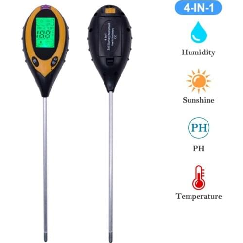 4 in 1 Digital PH Meter Soil Moisture pH Monitor Temperature Sunlight Tester For Gardening Plants Farming With LCD Displayer