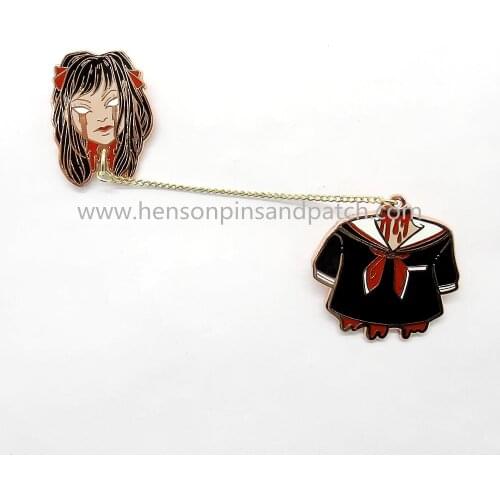 Custom gold metal hard enamel girl badge with charm and Deluxe pin