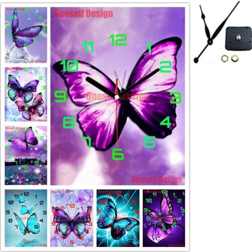 Butterfly 5d diamond painting cross stitch clock diamond mosaic sale clock flower rhinestone pictures diamond embroidery full